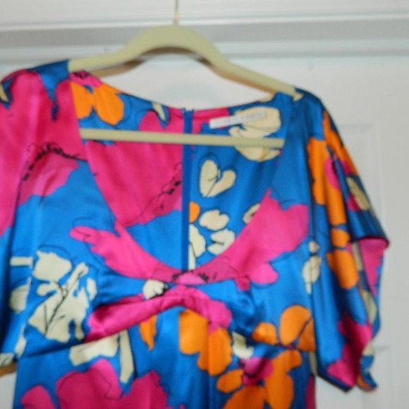 Susana Monaco Multi-Color Print Silk Dress, Kimono Sleeves Size 8 EUC - Picture 5 of 12